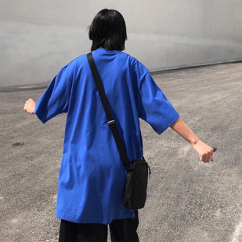 Oversized Plain Casual Round Neck T-shirt Cotton Short Sleeve